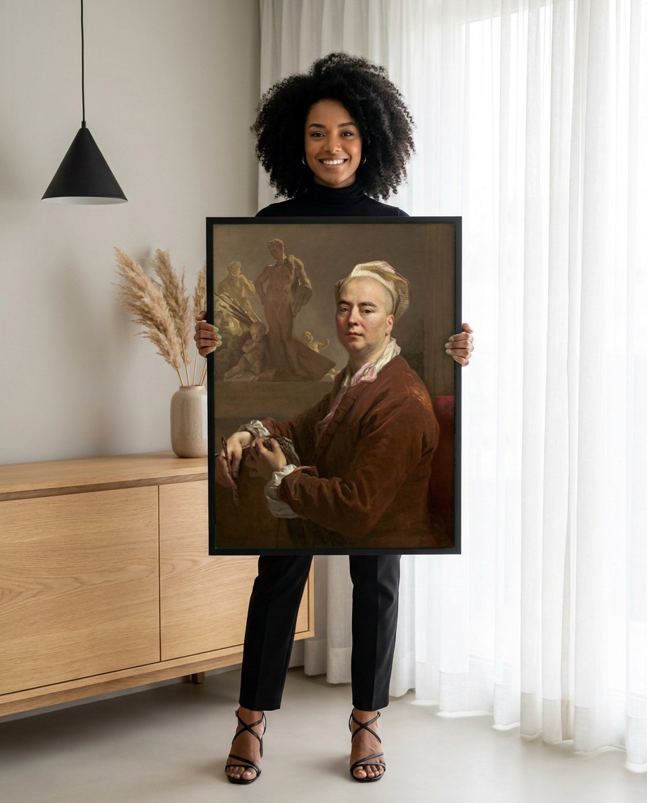 Quadro Decorativo Autorretrato - Nicolas de Largillière | modelo apresentando o quadro emoldurado