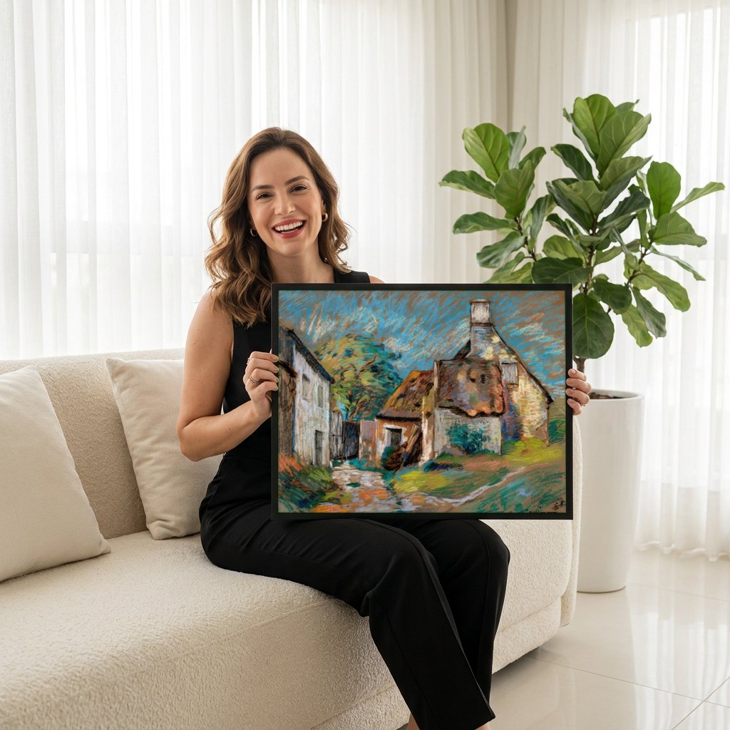 Quadro Decorativo Casas de Campo - Armand Guillaumin | modelo apresentando o quadro emoldurado