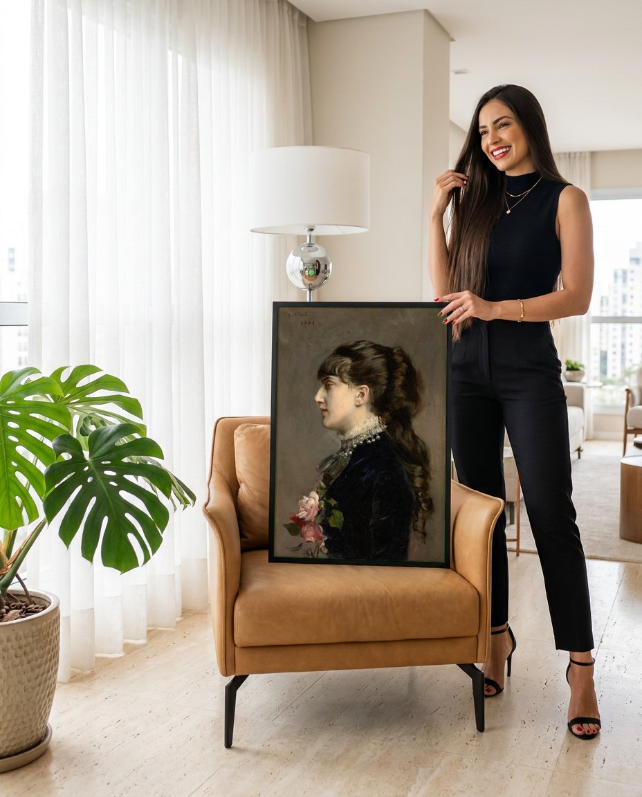 Quadro Decorativo Retrato de Mulher - Boldini | modelo apresentando o quadro emoldurado