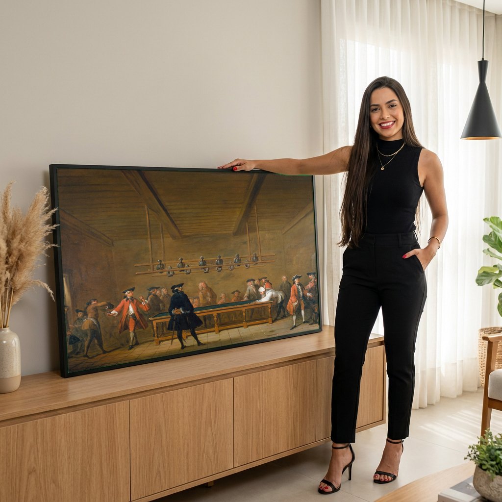 Quadro Decorativo A Sala de Bilhar - Chardin | modelo apresentando o quadro emoldurado