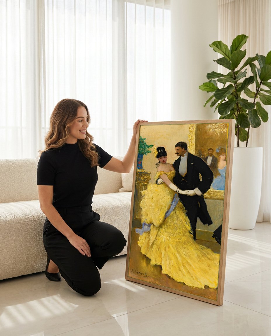 Quadro Decorativo 'O Baile' - Jean Béraud | modelo apresentando o quadro emoldurado