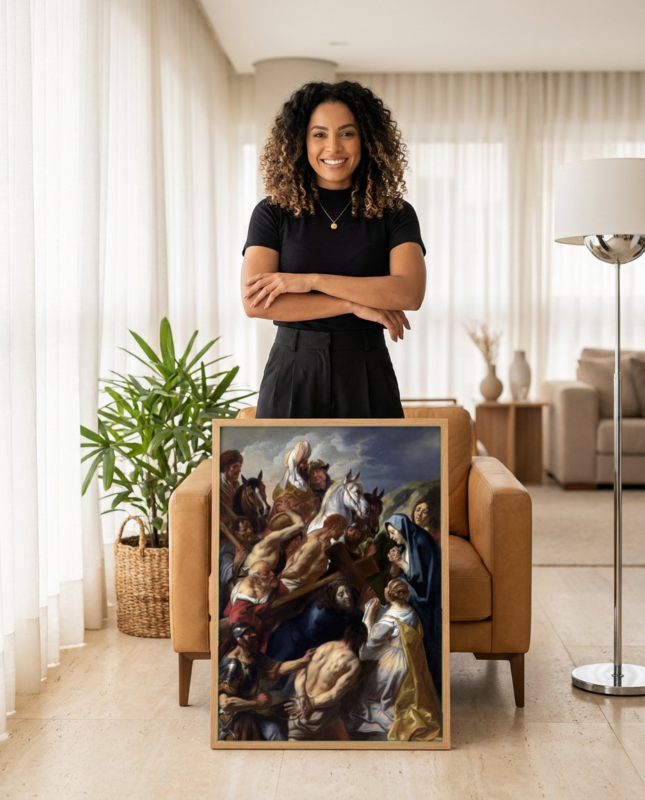 Quadro Decorativo A Via Sacra - Jacob Jordaens | modelo apresentando o quadro emoldurado
