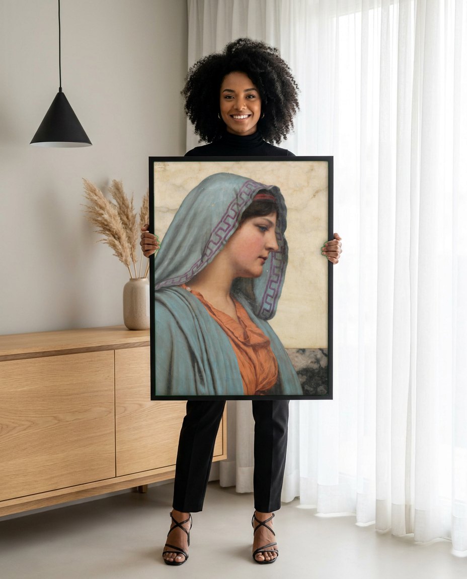 Quadro Decorativo A Jovem Adormecida - Godward | modelo apresentando o quadro emoldurado