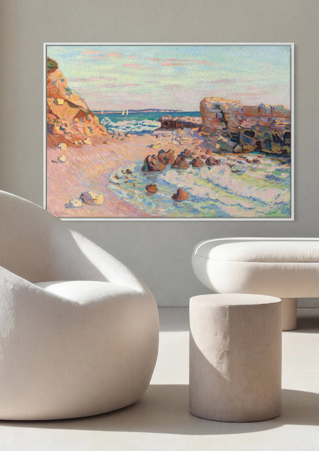 Quadro Decorativo Praia Rochosa - Armand Guillaumin em ambiente decorado
