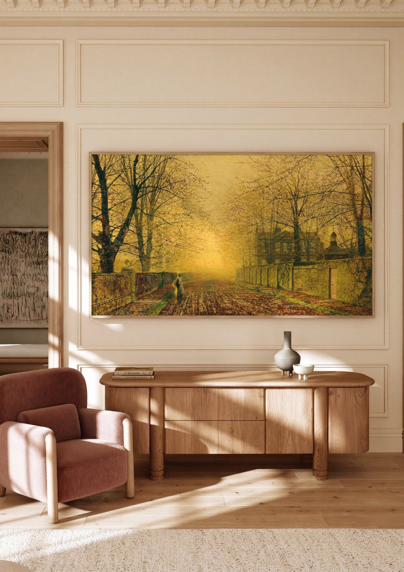 Quadro Decorativo A Mist Covered Road - J. Atkinson Grimshaw em ambiente decorado