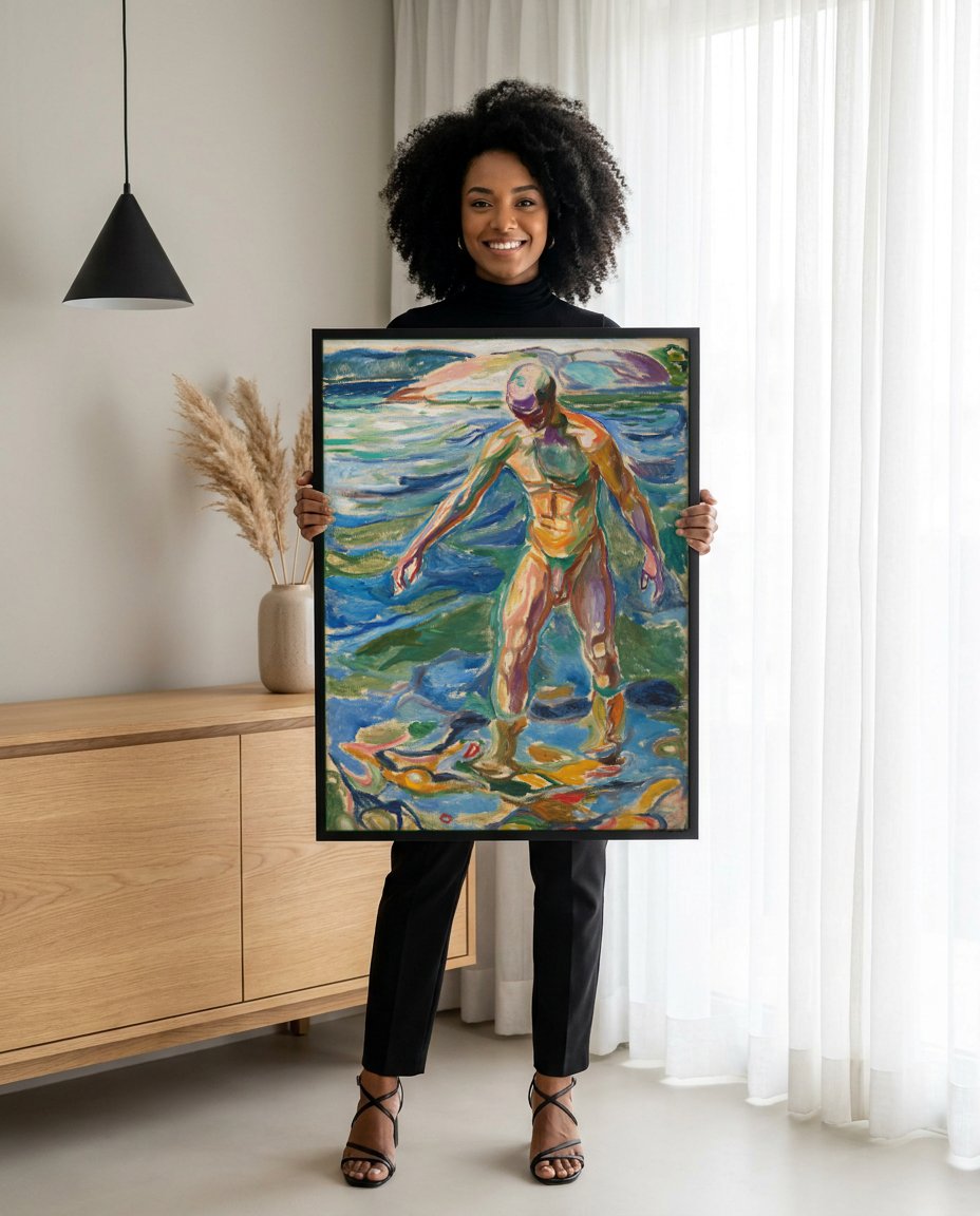 Quadro Decorativo Homem na Água - Edvard Munch com modelo em ambiente