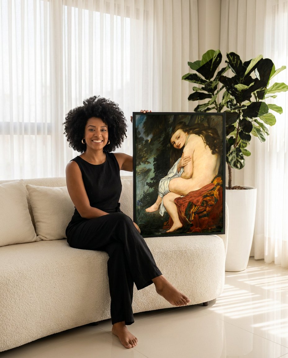Quadro Decorativo Nua com Iris - Edouard Manet com modelo em ambiente