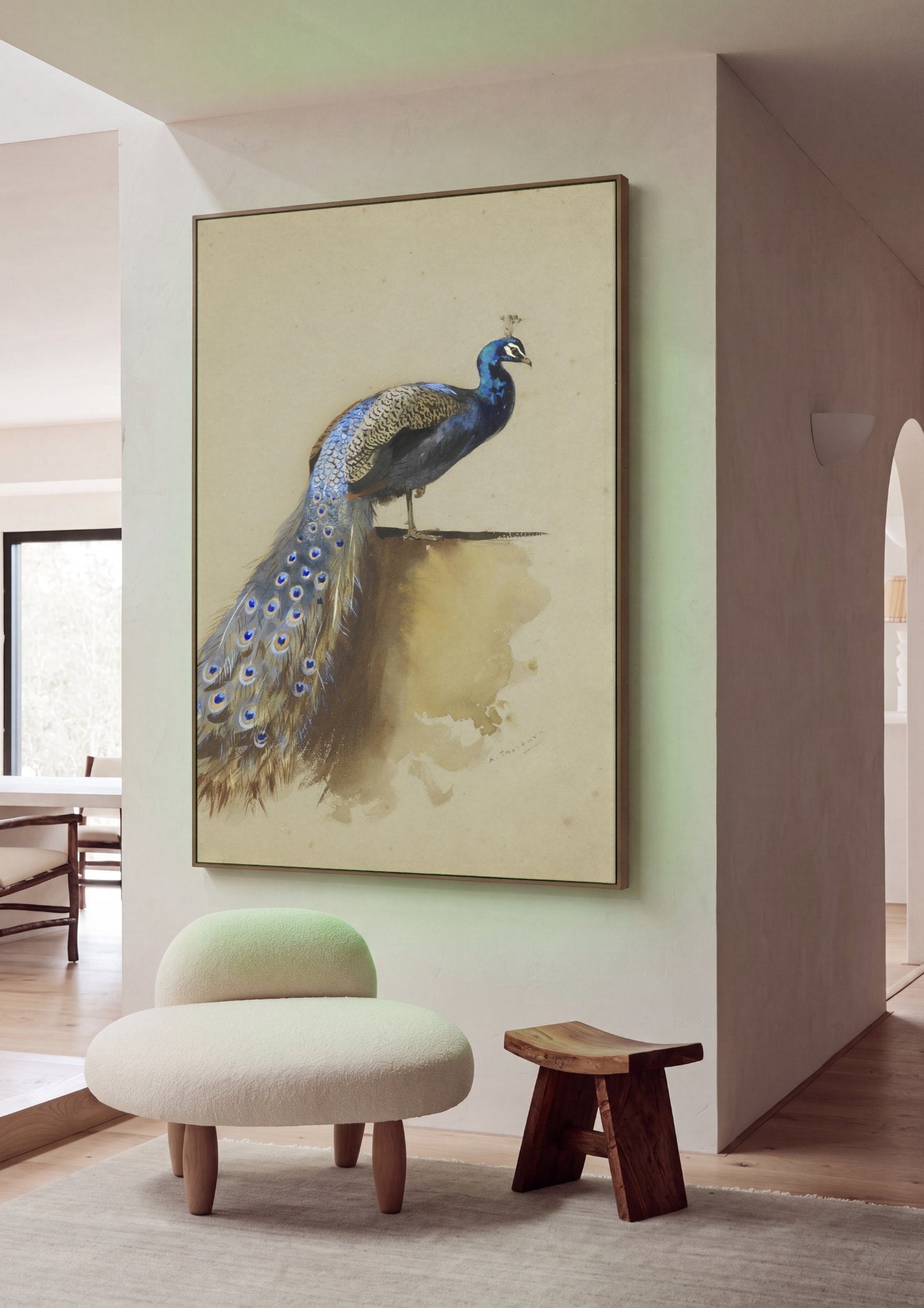 Quadro Decorativo Pavão Real - Archibald Thorburn em ambiente decorado