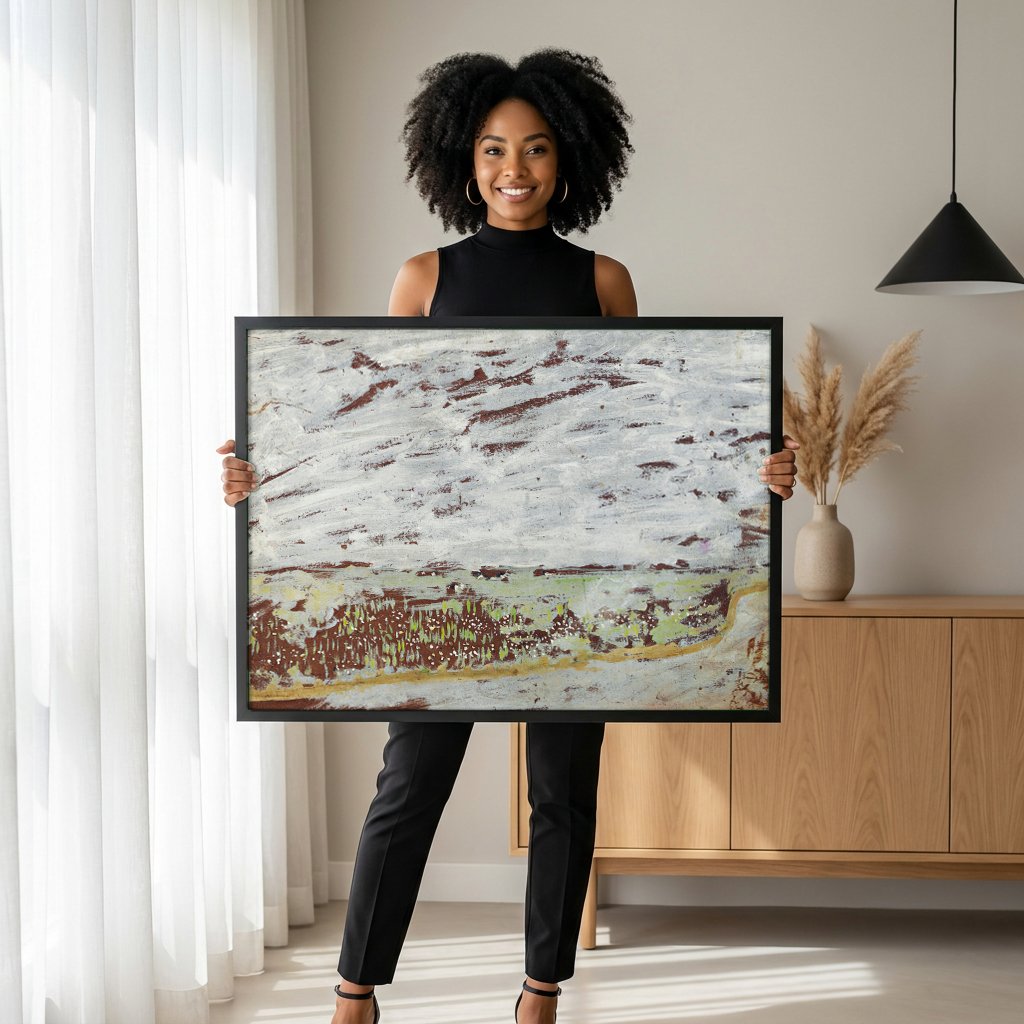 Quadro Decorativo Campo Nevado - Édouard Vuillard com modelo em ambiente