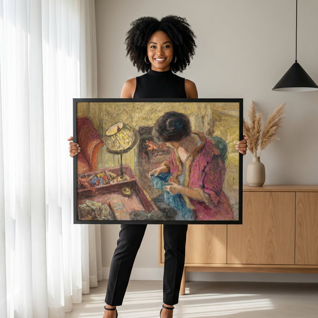 Quadro Decorativo A Costureira - Édouard Vuillard com modelo em ambiente