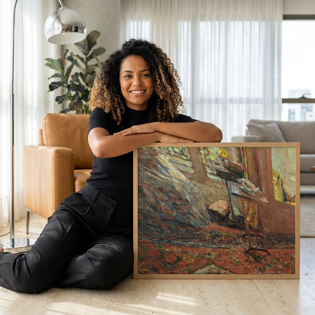 Quadro Decorativo A Costureira - Édouard Vuillard com modelo em ambiente