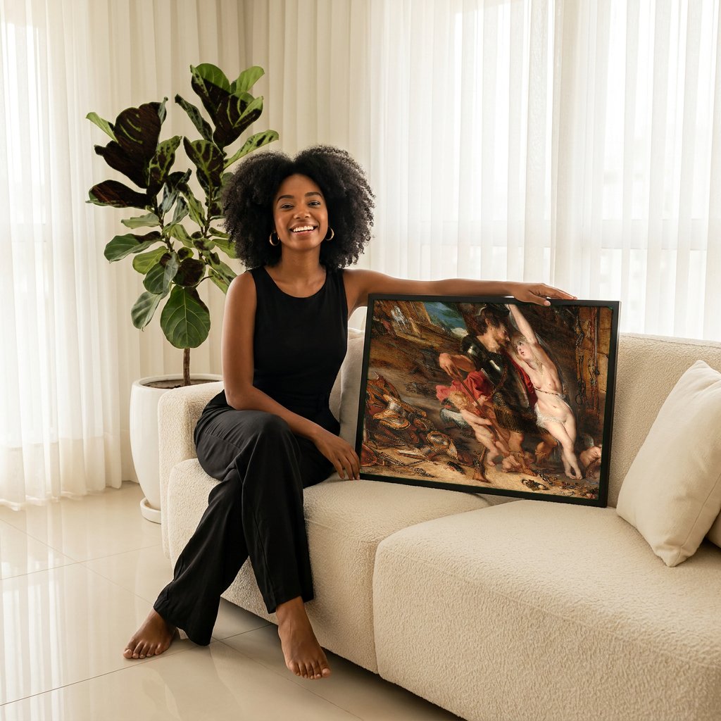 Quadro Decorativo A Alegoria da Paz e da Guerra - Rubens com modelo em ambiente