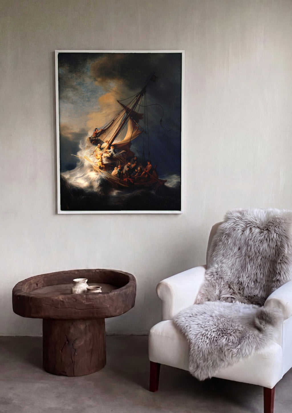 Quadro Decorativo A Tempestade no Mar da Galileia - Rembrandt em ambiente decorado