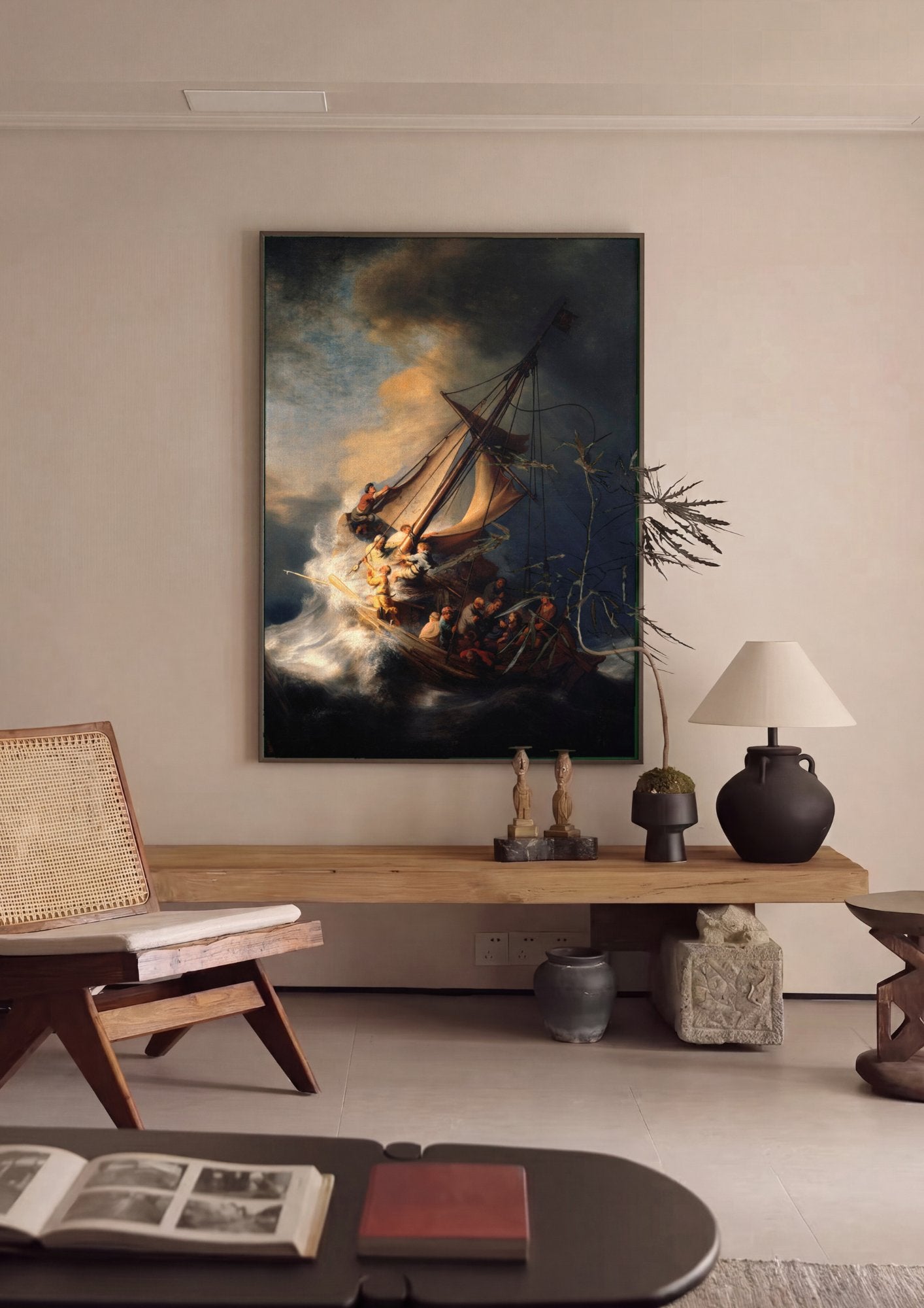 Quadro Decorativo A Tempestade no Mar da Galileia - Rembrandt em ambiente decorado