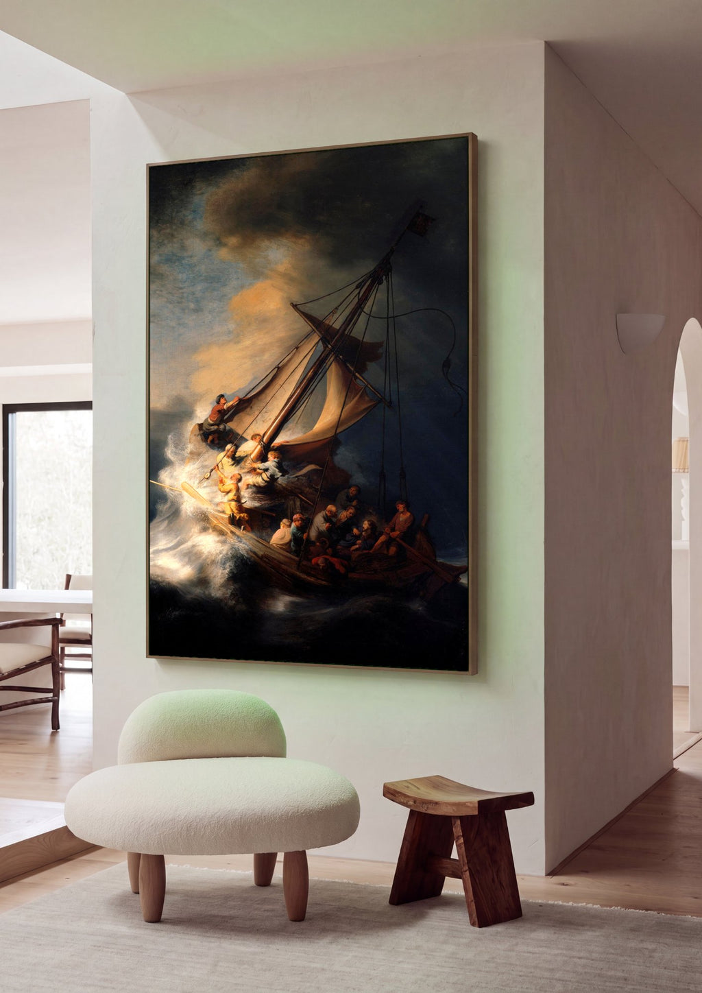 Quadro Decorativo A Tempestade no Mar da Galileia - Rembrandt em ambiente decorado