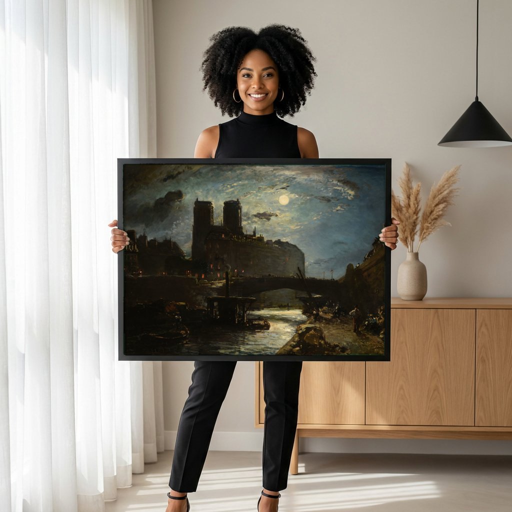 Quadro Decorativo A Catedral de Notre Dame de Paris - Johan Jongkind com modelo em ambiente