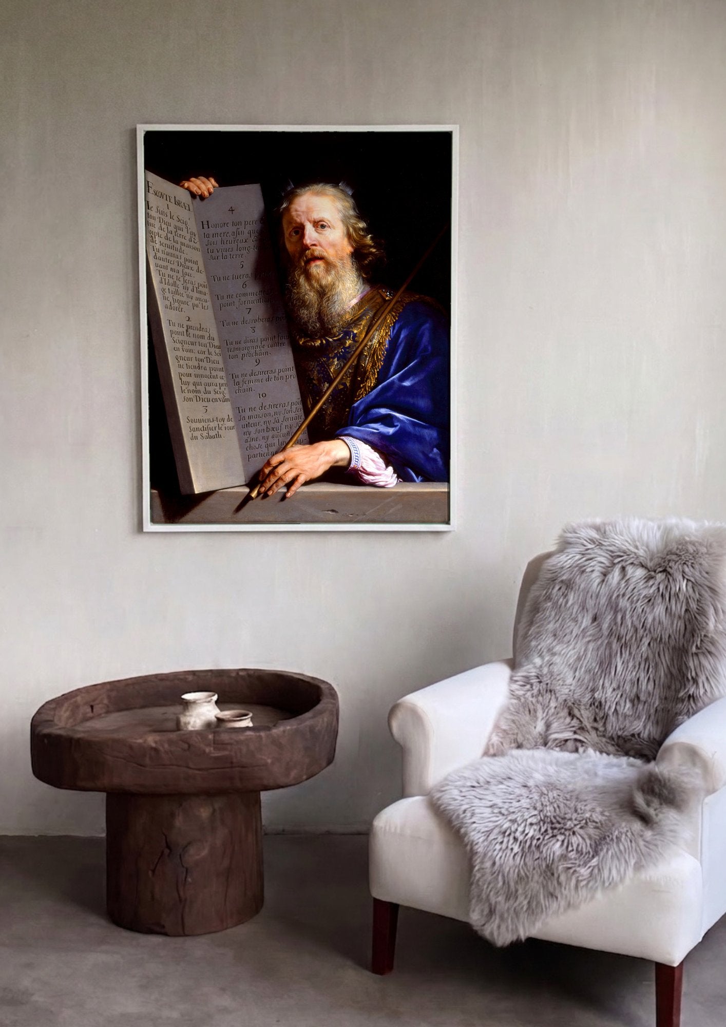 Quadro Decorativo Moisés e os Dez Mandamentos - Philippe de Champaigne em ambiente decorado