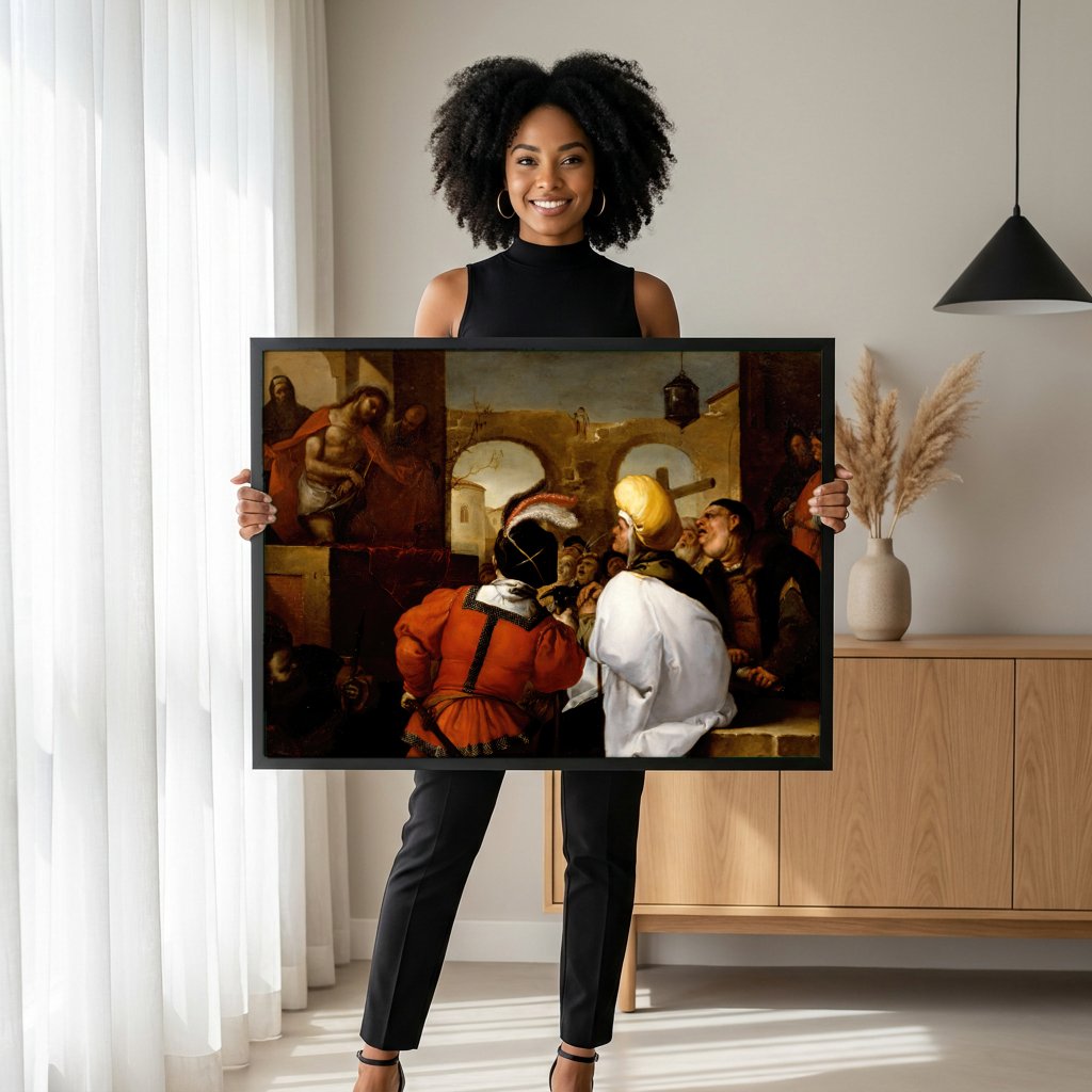 Quadro Decorativo Ecce Homo - Luca Giordano com modelo em ambiente
