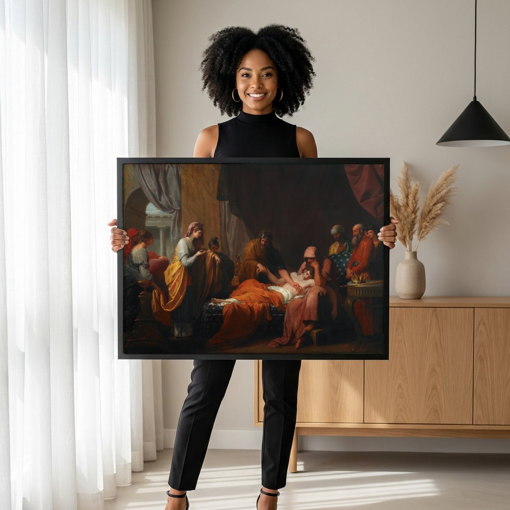 Quadro Decorativo A Morte de Epaminondas - Benjamin West com modelo em ambiente