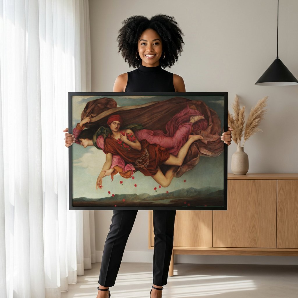 Quadro Decorativo 'Noite e Sono' - Evelyn De Morgan com modelo em ambiente