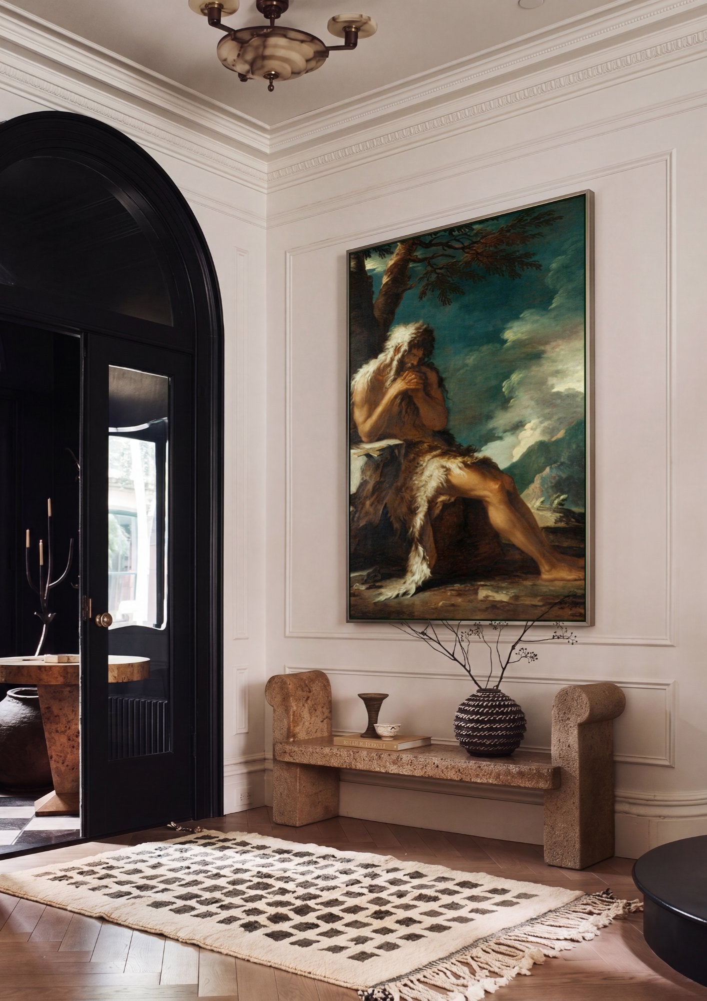 Quadro Decorativo São João Batista no Deserto - Salvator Rosa em ambiente decorado