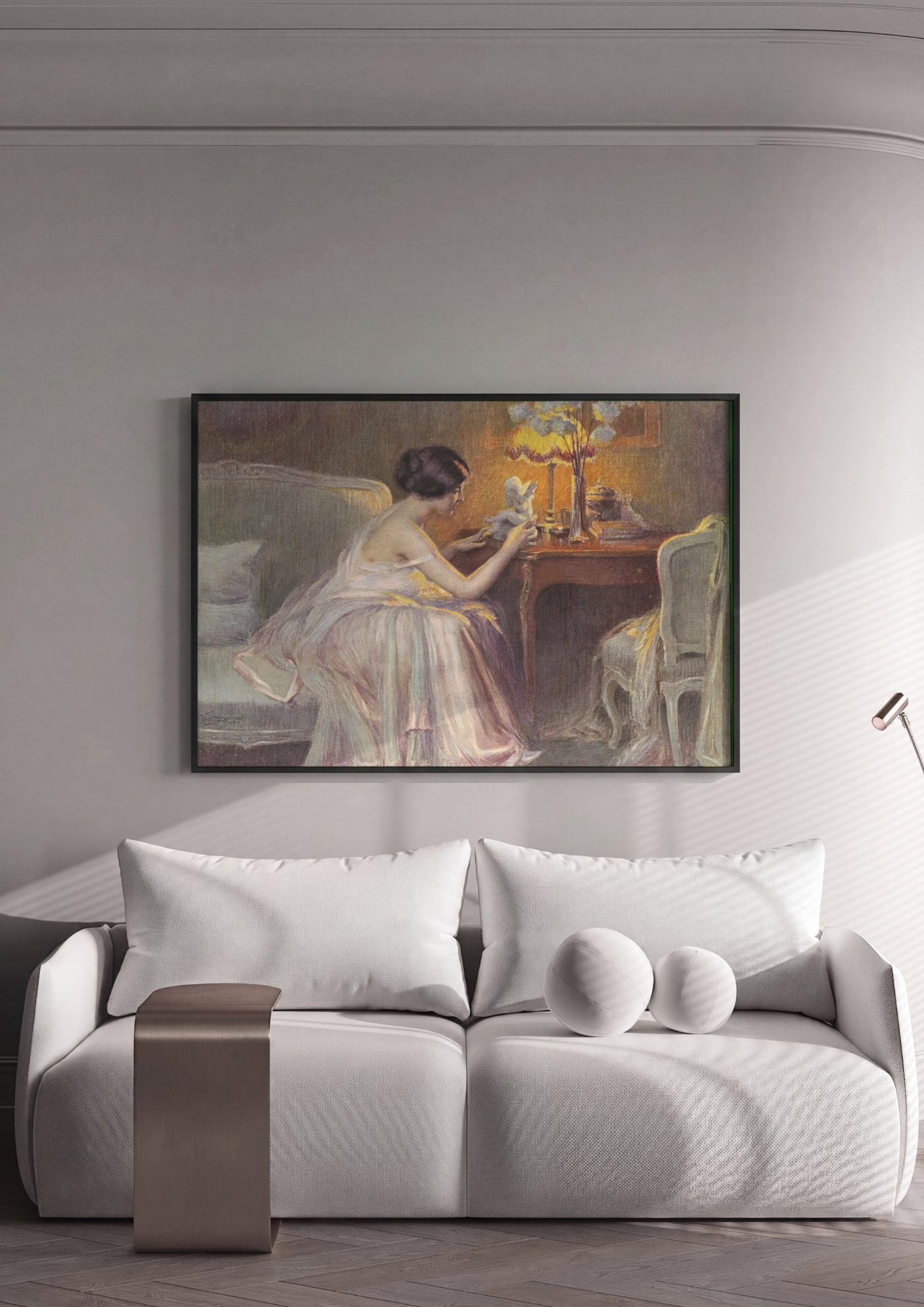 Quadro Decorativo A Dama e o Querubim - Delphin Enjolras em ambiente decorado