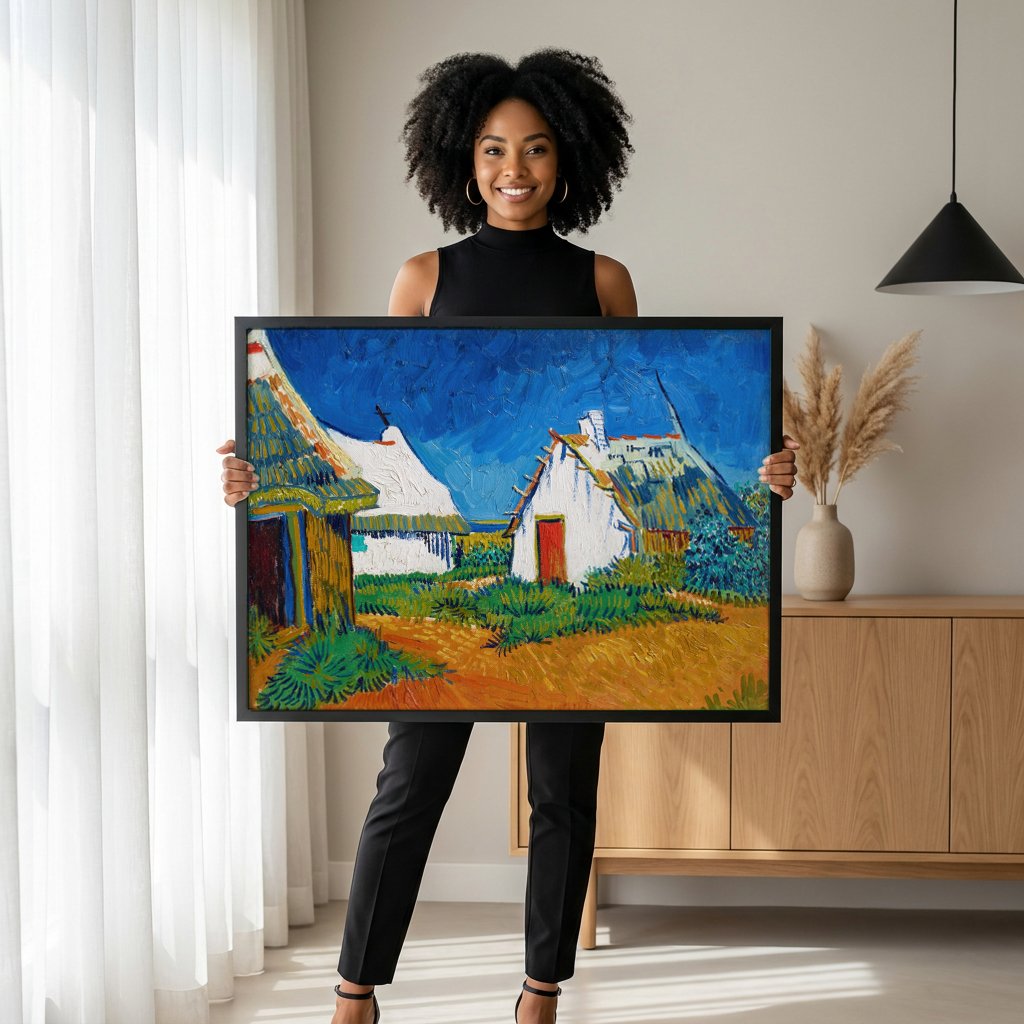 Quadro Decorativo Casas com Telhados de Palha - Van Gogh com modelo em ambiente