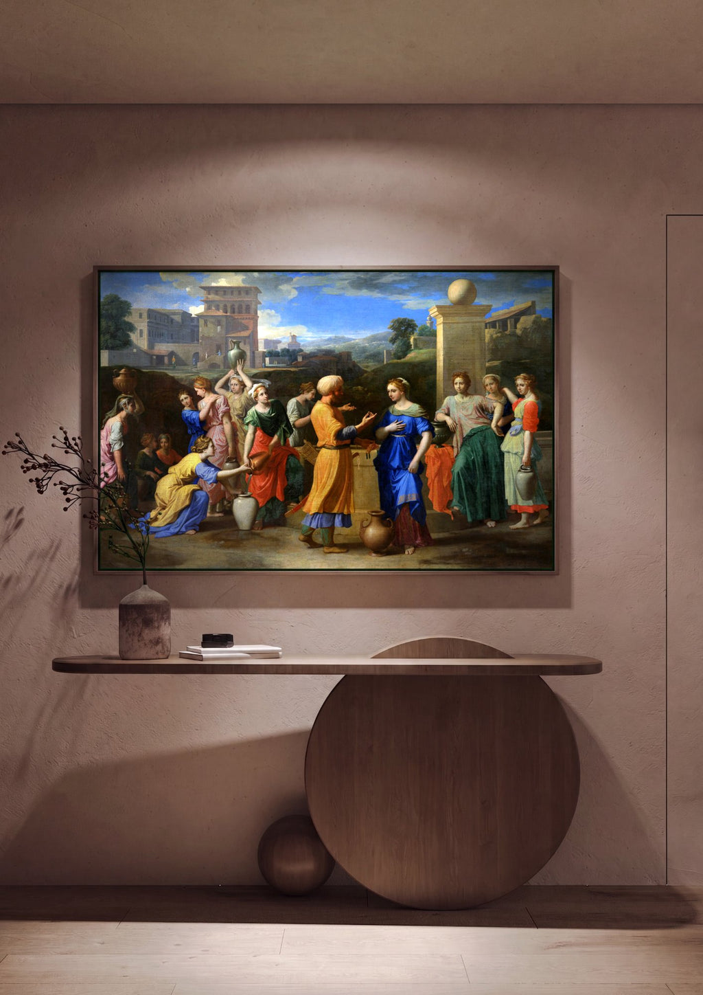 Quadro Decorativo Moises e as Filhas de Jetro - Nicolas Poussin em ambiente decorado