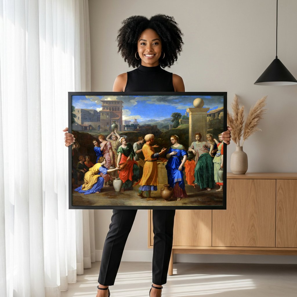 Quadro Decorativo Moises e as Filhas de Jetro - Nicolas Poussin com modelo em ambiente