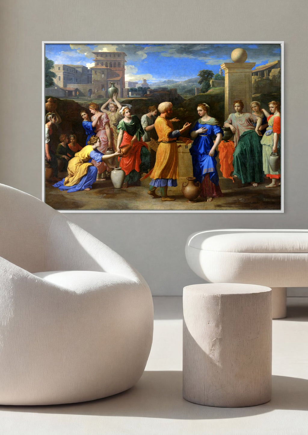 Quadro Decorativo Moises e as Filhas de Jetro - Nicolas Poussin em ambiente decorado