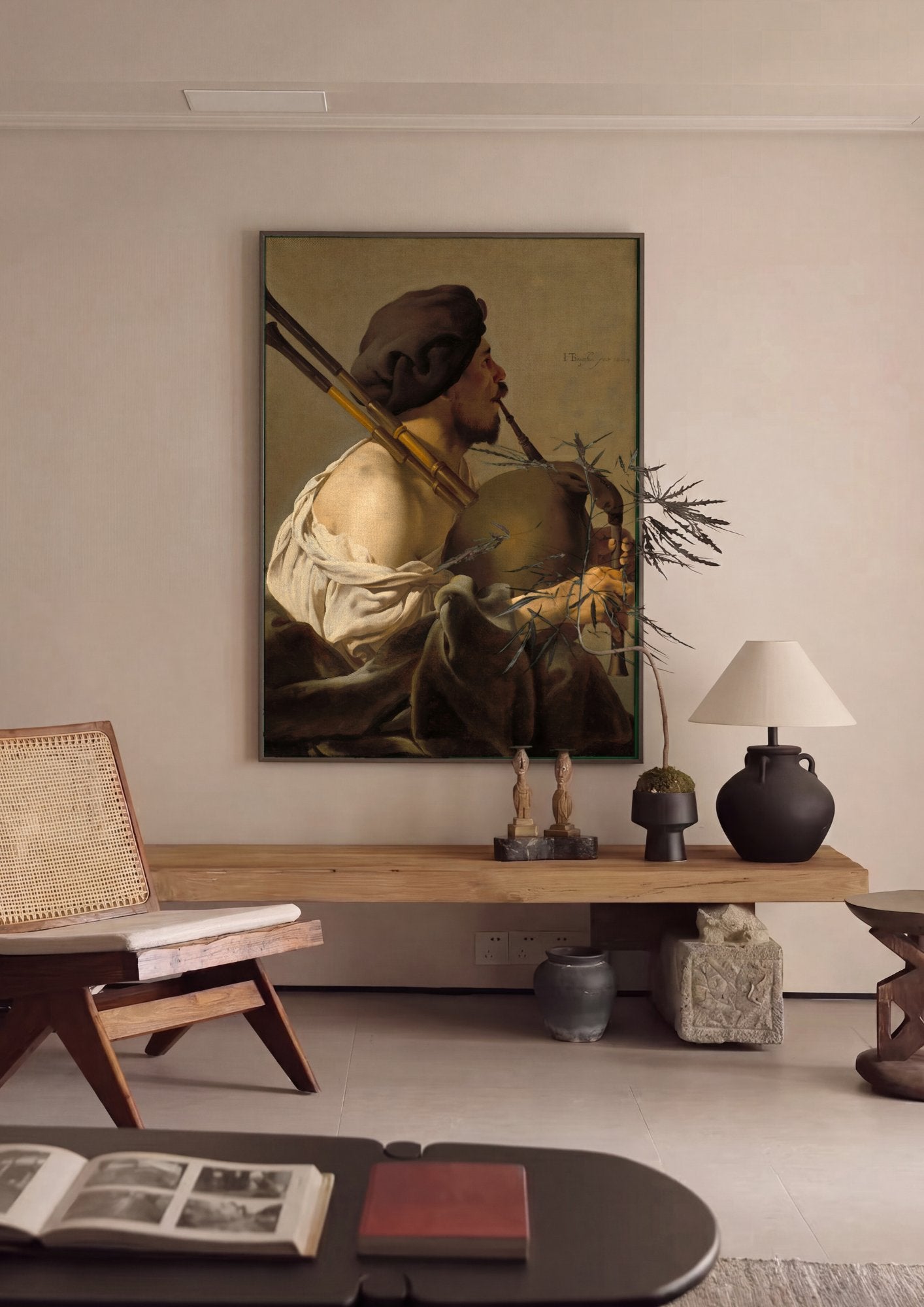 Quadro Decorativo O Tocador de Gaita de Fole - Hendrick ter Brugghen em ambiente decorado