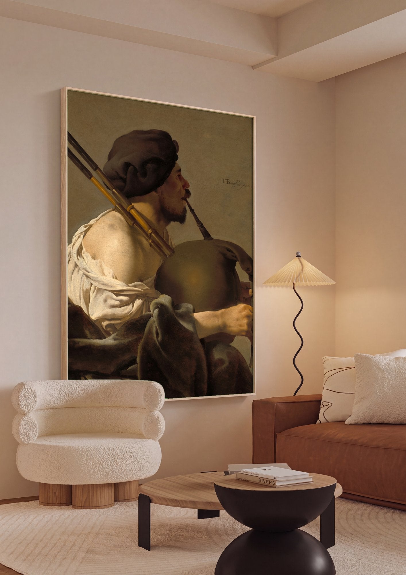 Quadro Decorativo O Tocador de Gaita de Fole - Hendrick ter Brugghen em ambiente decorado