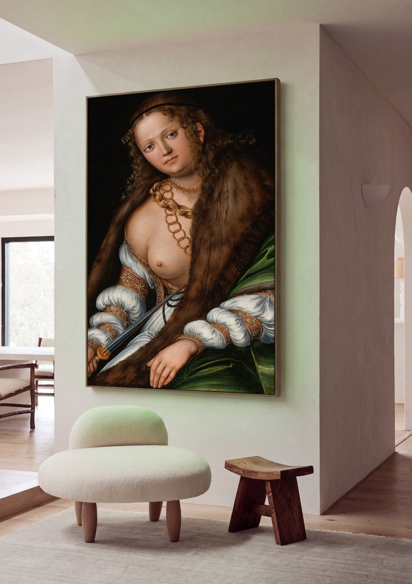 Quadro Decorativo 'Judite com a Cabeça de Holofernes' - Lucas Cranach em ambiente decorado