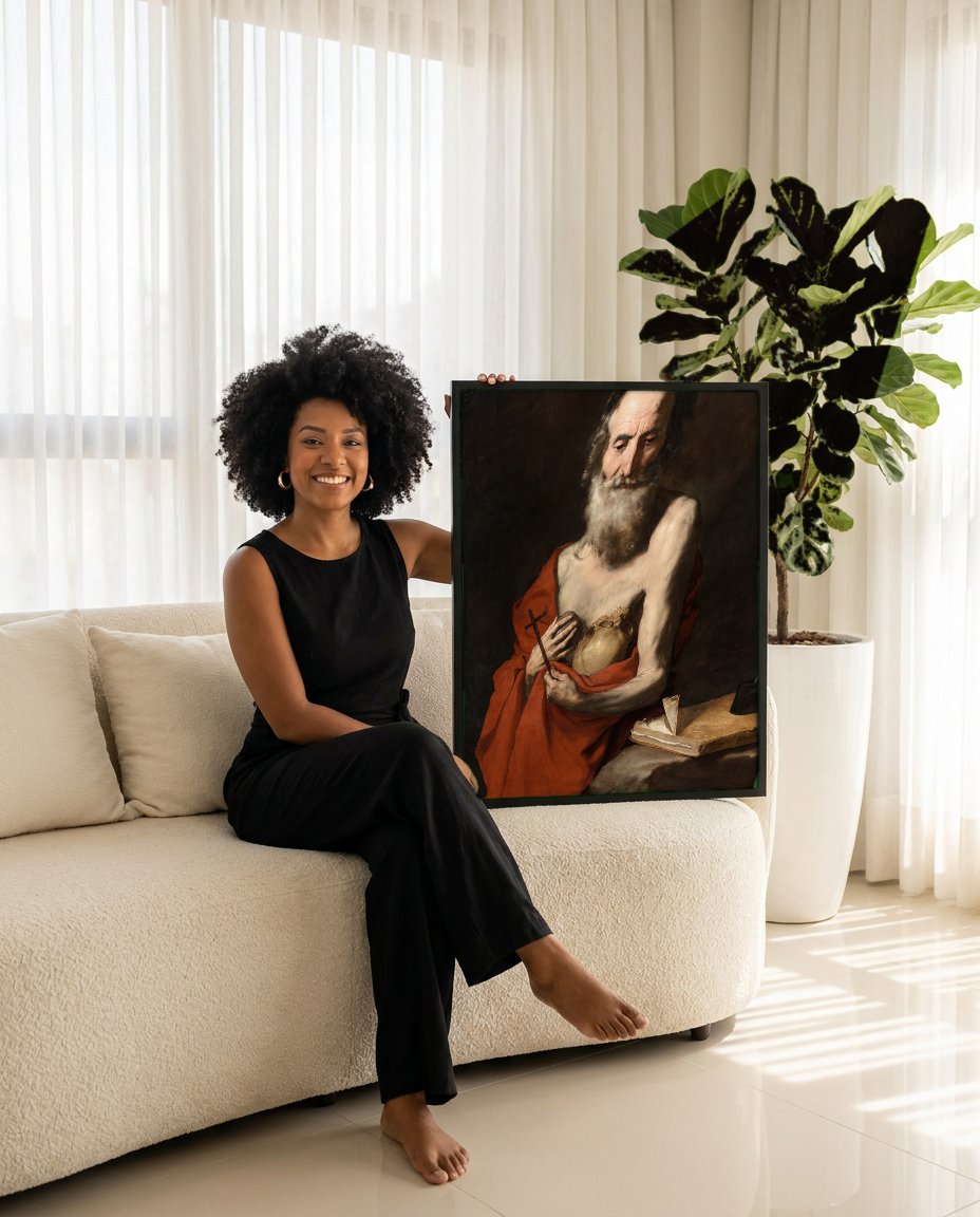 Quadro Decorativo São Jerônimo - Jusepe de Ribera com modelo em ambiente