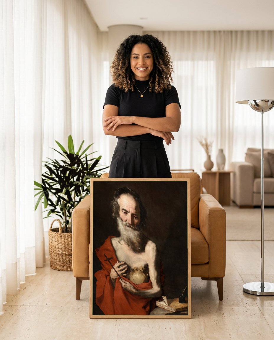 Quadro Decorativo São Jerônimo - Jusepe de Ribera com modelo em ambiente