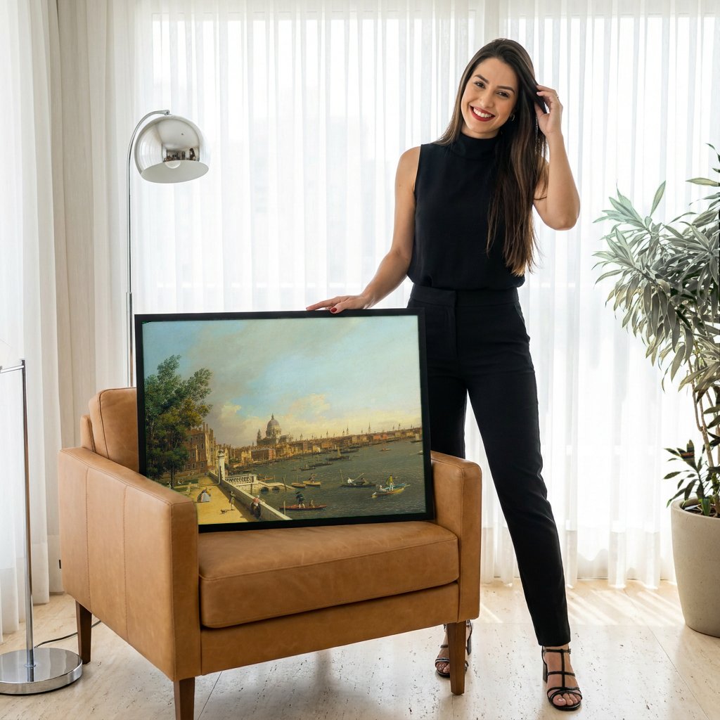 Quadro Decorativo O Tamisa e a Cidade de Londres - Canaletto com modelo em ambiente