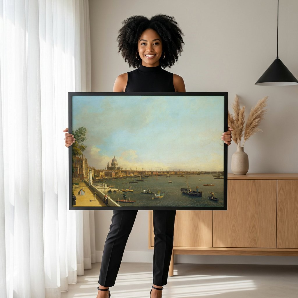 Quadro Decorativo O Tamisa e a Cidade de Londres - Canaletto com modelo em ambiente