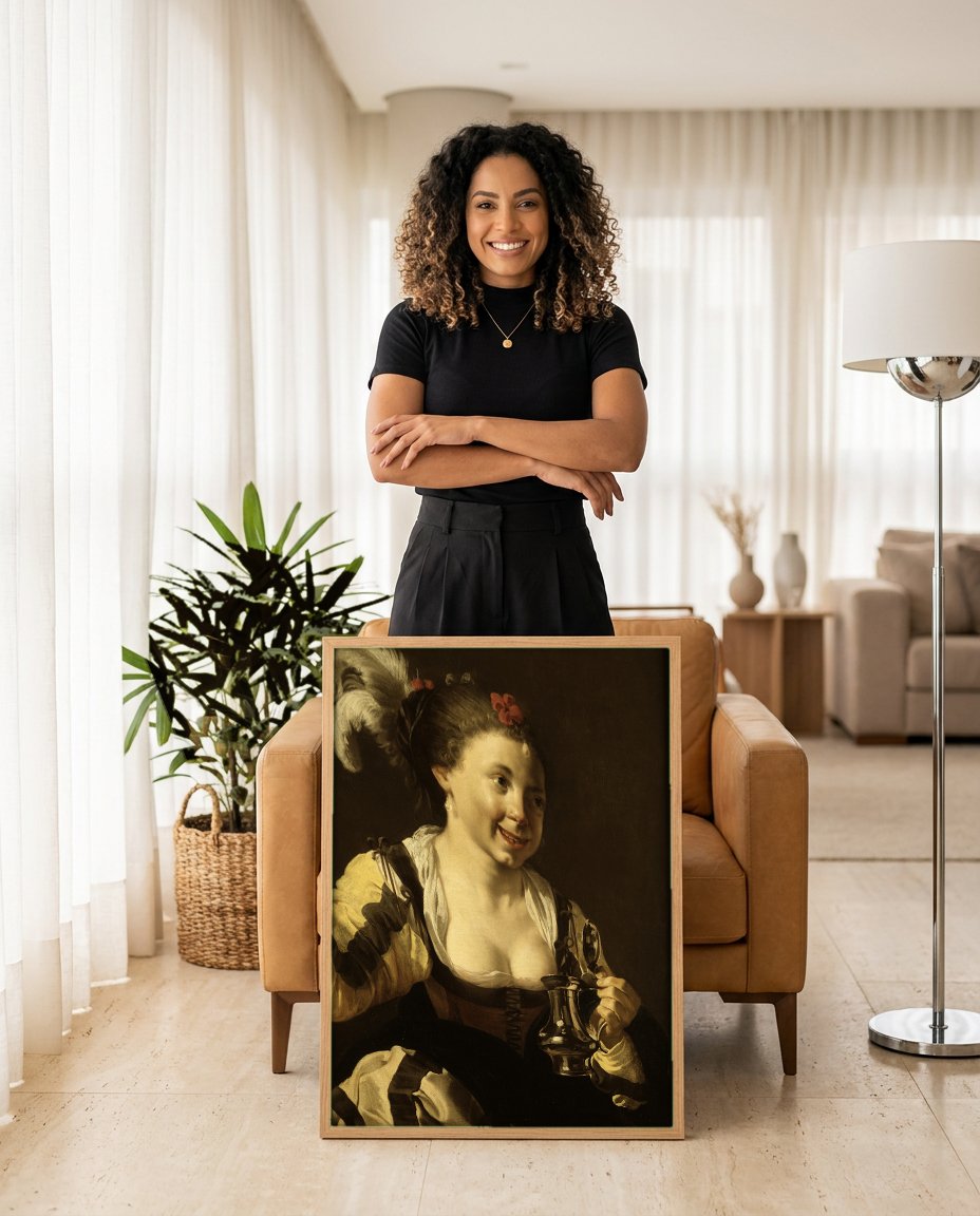 Quadro Decorativo A Jovem com o Copo de Vinho - Hendrick ter Brugghen com modelo em ambiente