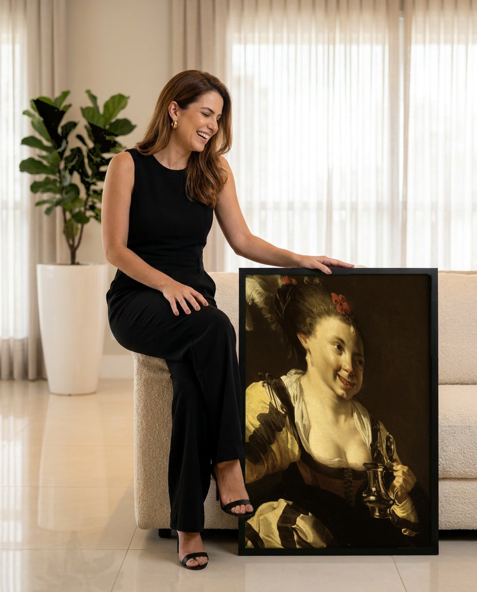 Quadro Decorativo A Jovem com o Copo de Vinho - Hendrick ter Brugghen com modelo em ambiente
