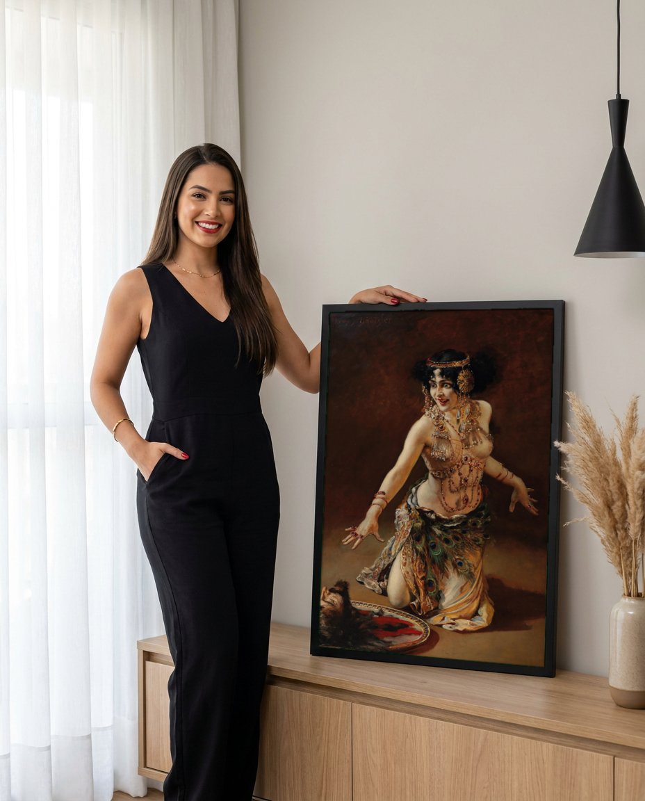 Quadro Decorativo Salomé com a Cabeça de João Batista - Schmutzler com modelo em ambiente