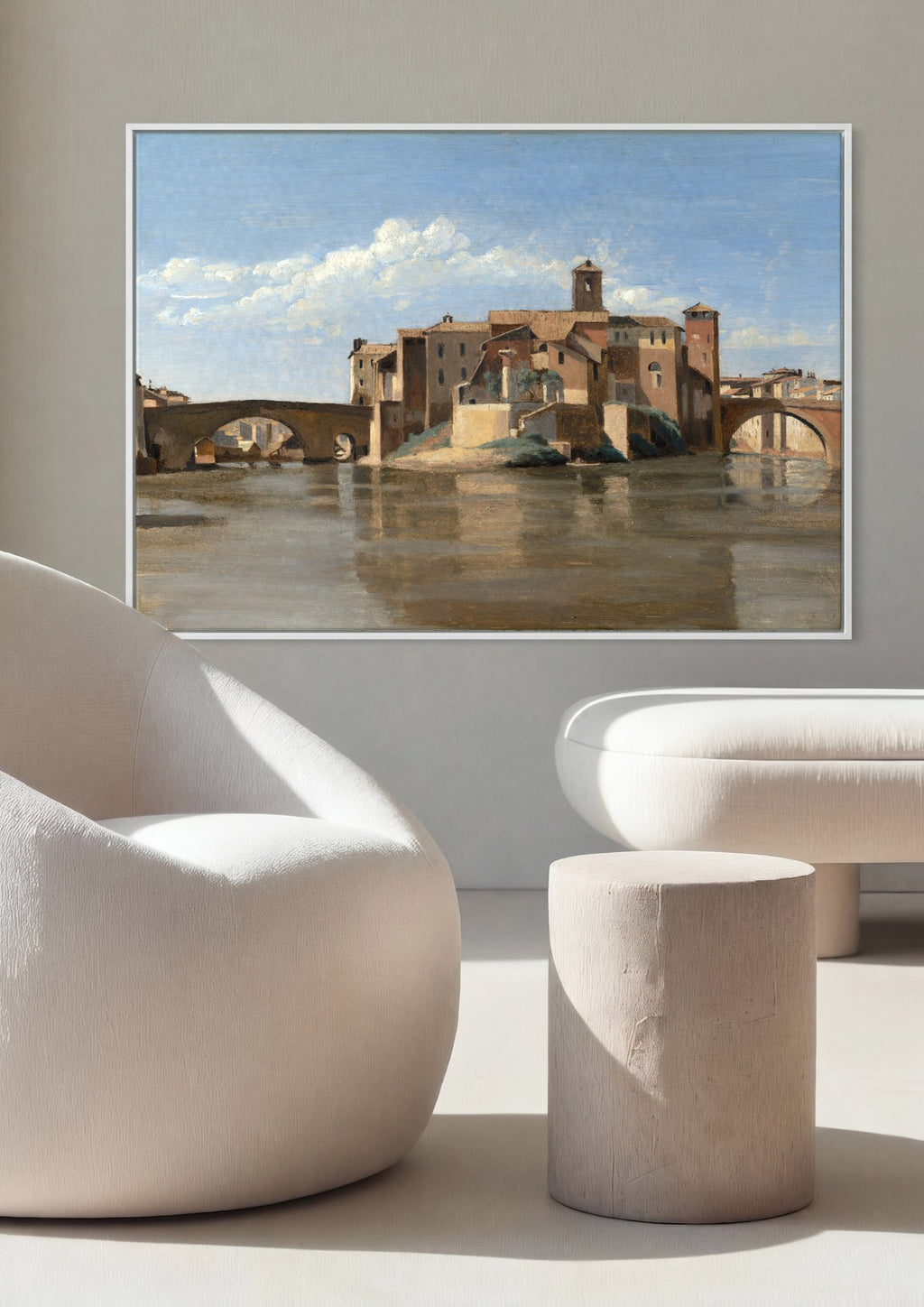 Quadro Decorativo A Ponte e o Castelo de Santo Ângelo - Corot em ambiente decorado
