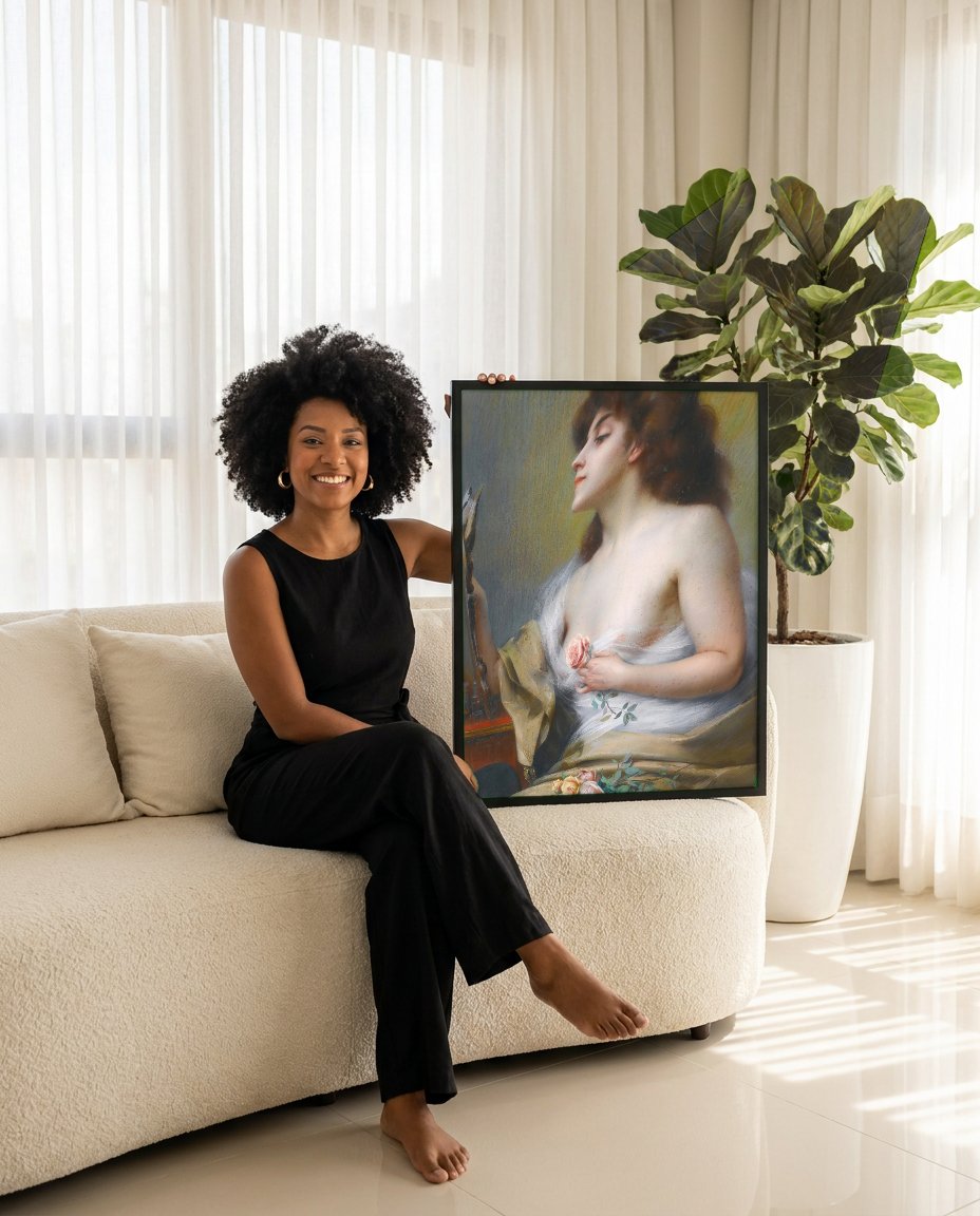 Quadro Decorativo A Jovem e o Espelho - Delphin Enjolras com modelo em ambiente