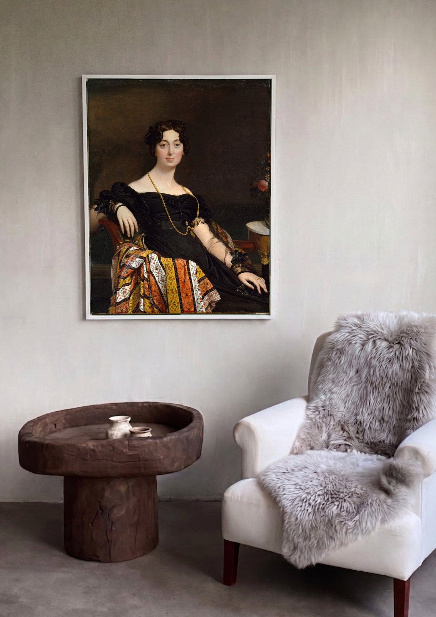 Quadro Decorativo Retrato da Condessa de Autremencourt - Ingres em ambiente decorado