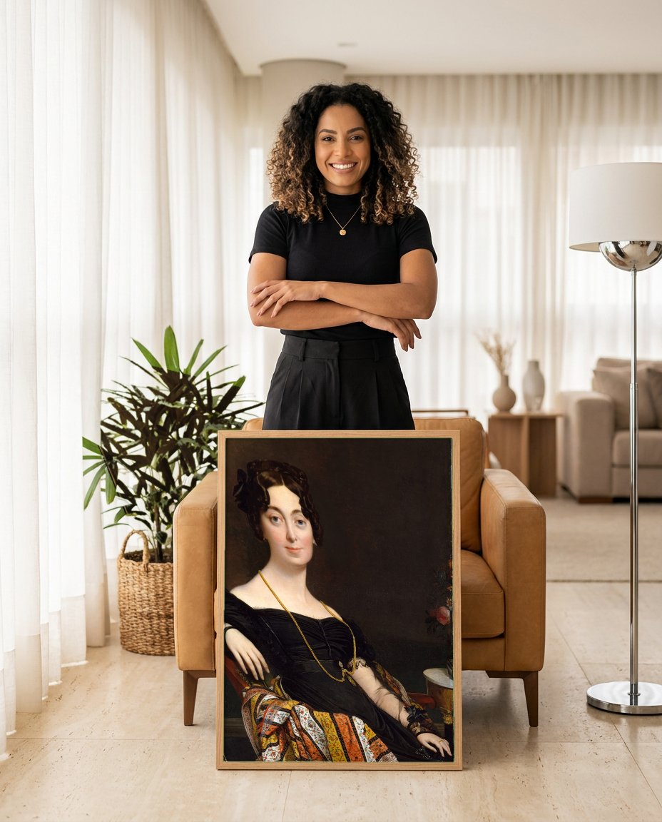 Quadro Decorativo Retrato da Condessa de Autremencourt - Ingres com modelo em ambiente