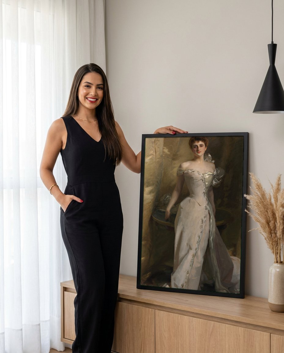 Quadro Decorativo Senhora em Vestido de Gala - John Singer Sargent com modelo em ambiente