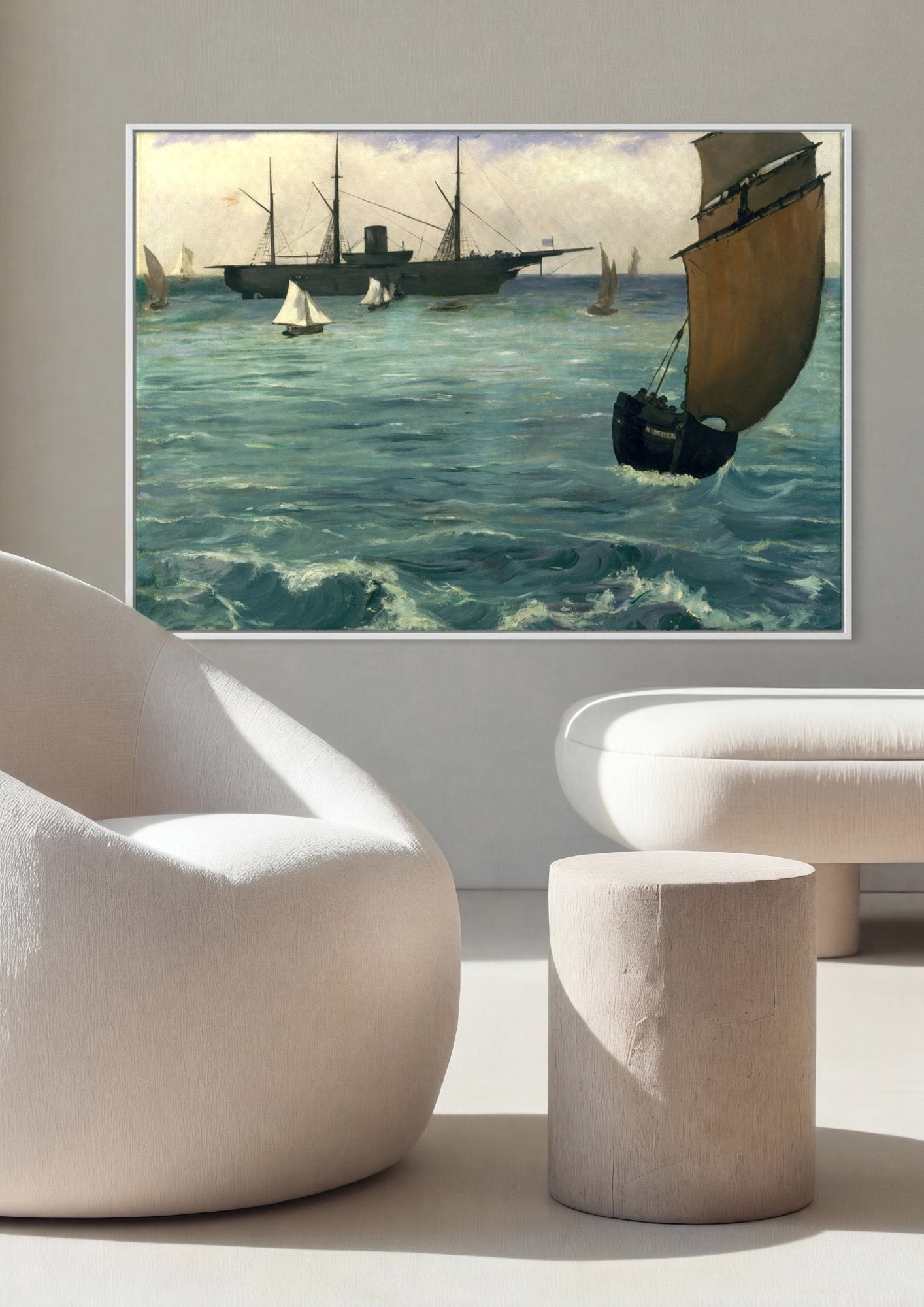 Quadro Decorativo A Partida do Vapor de Folkestone - Manet em ambiente decorado