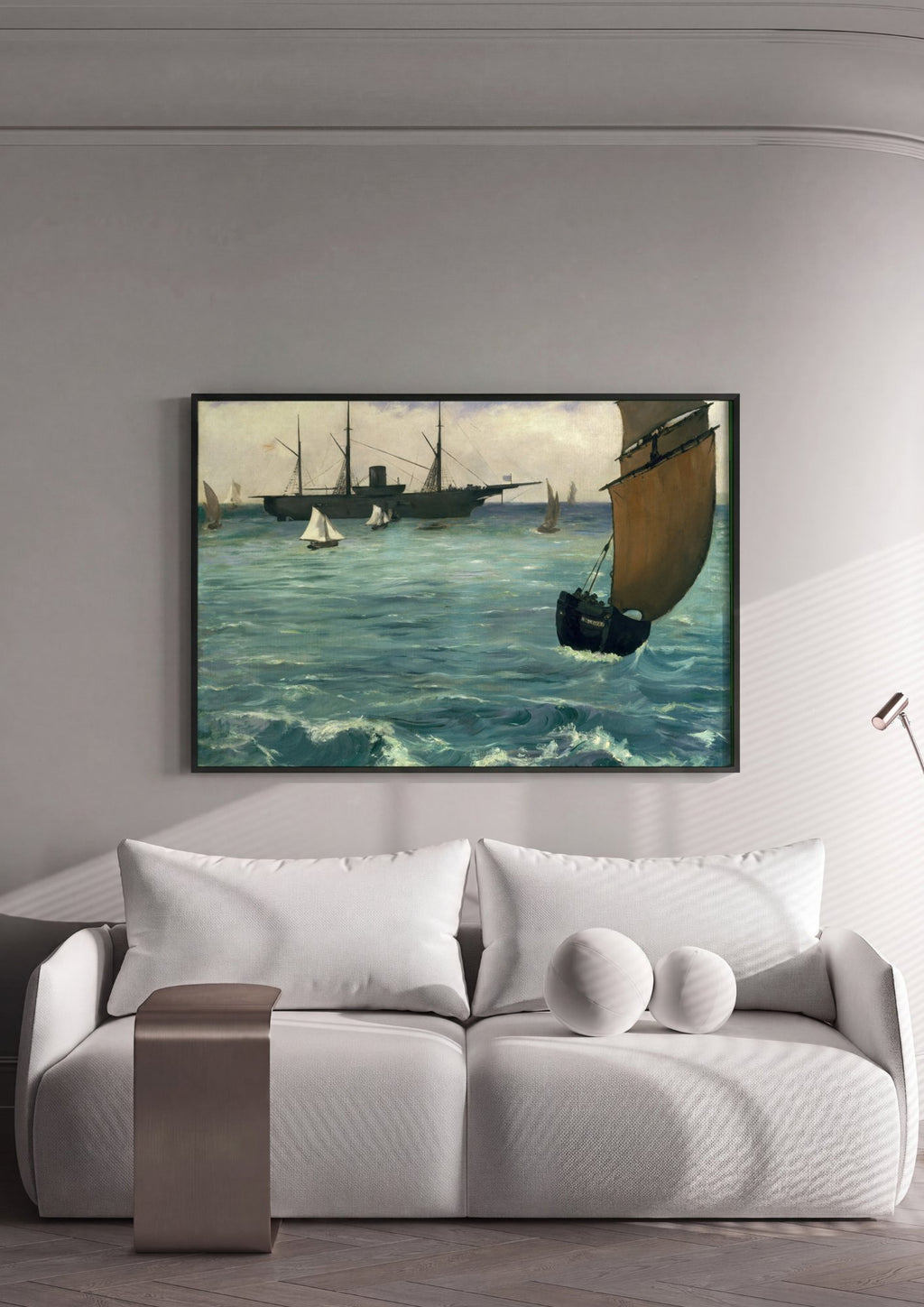 Quadro Decorativo A Partida do Vapor de Folkestone - Manet em ambiente decorado
