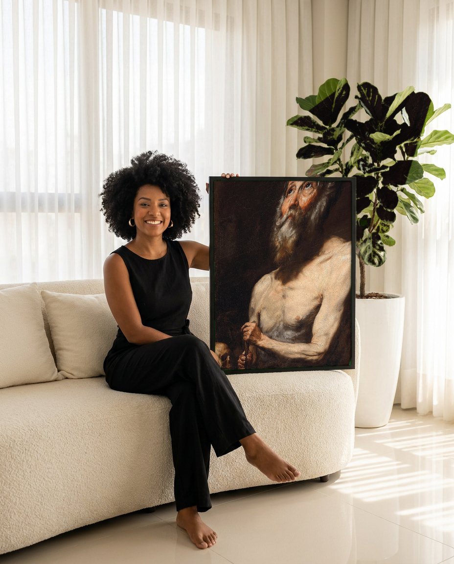 Quadro Decorativo São Jerônimo - Jusepe de Ribera com modelo em ambiente
