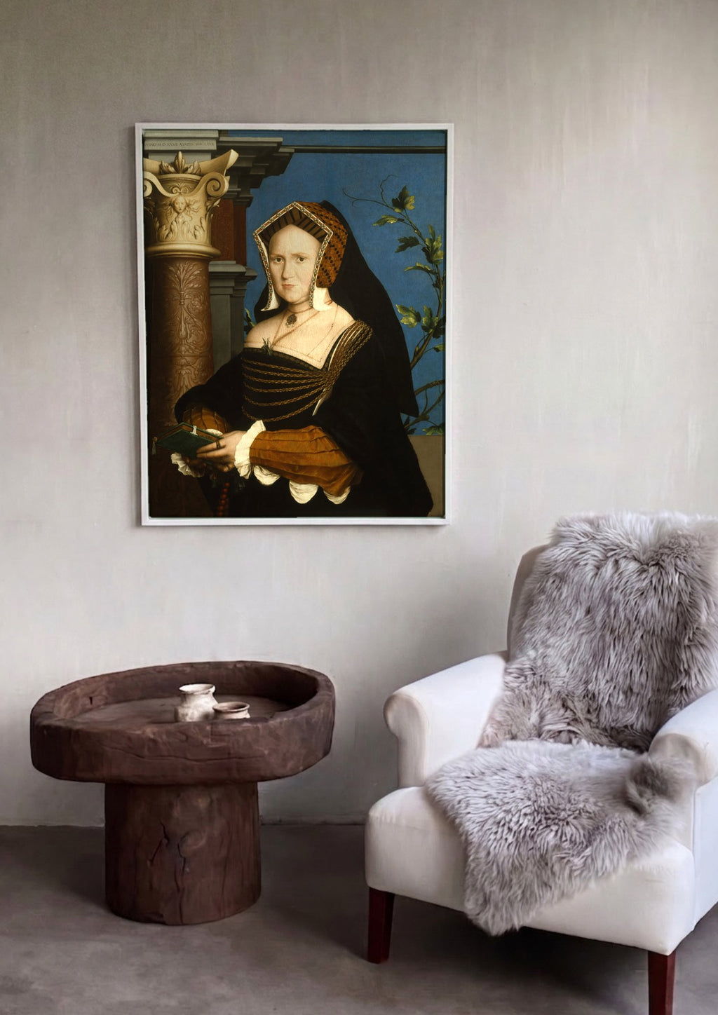 Quadro Decorativo A Senhora com Livro de Orações - Hans Holbein em ambiente decorado