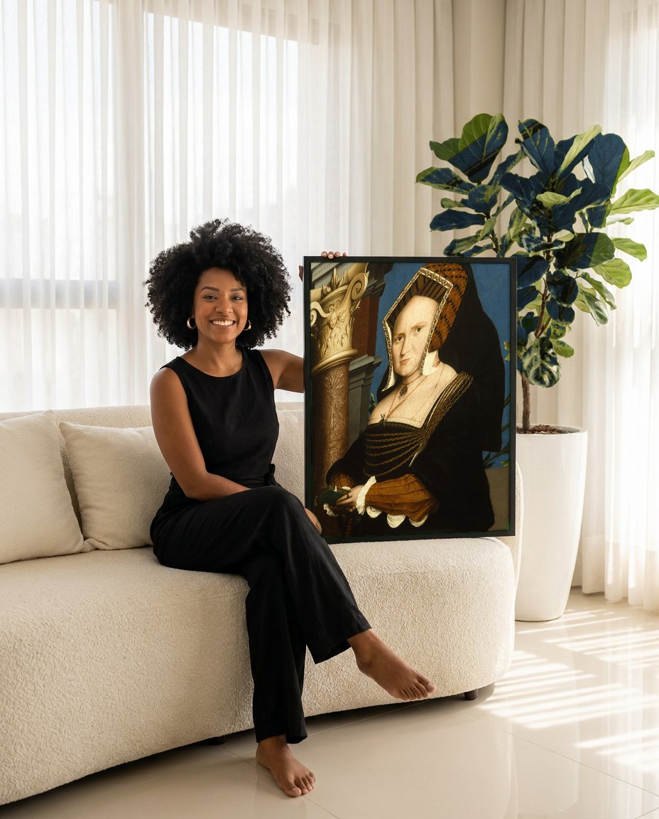 Quadro Decorativo A Senhora com Livro de Orações - Hans Holbein com modelo em ambiente